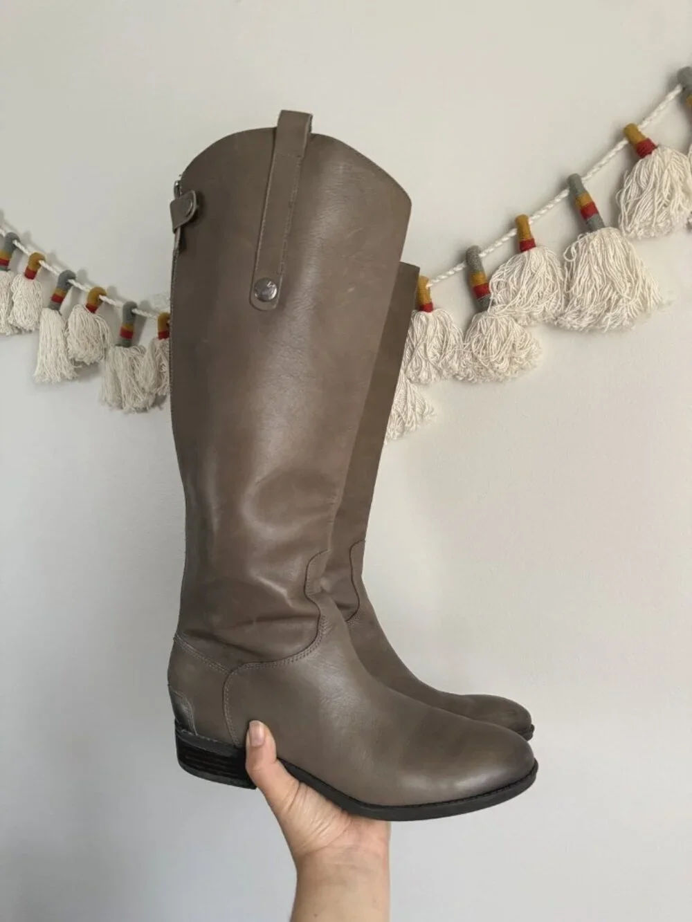 Sam Edelman Penny Leather Riding Boots Grey Frost Zip Up Western Festival Boho 8
